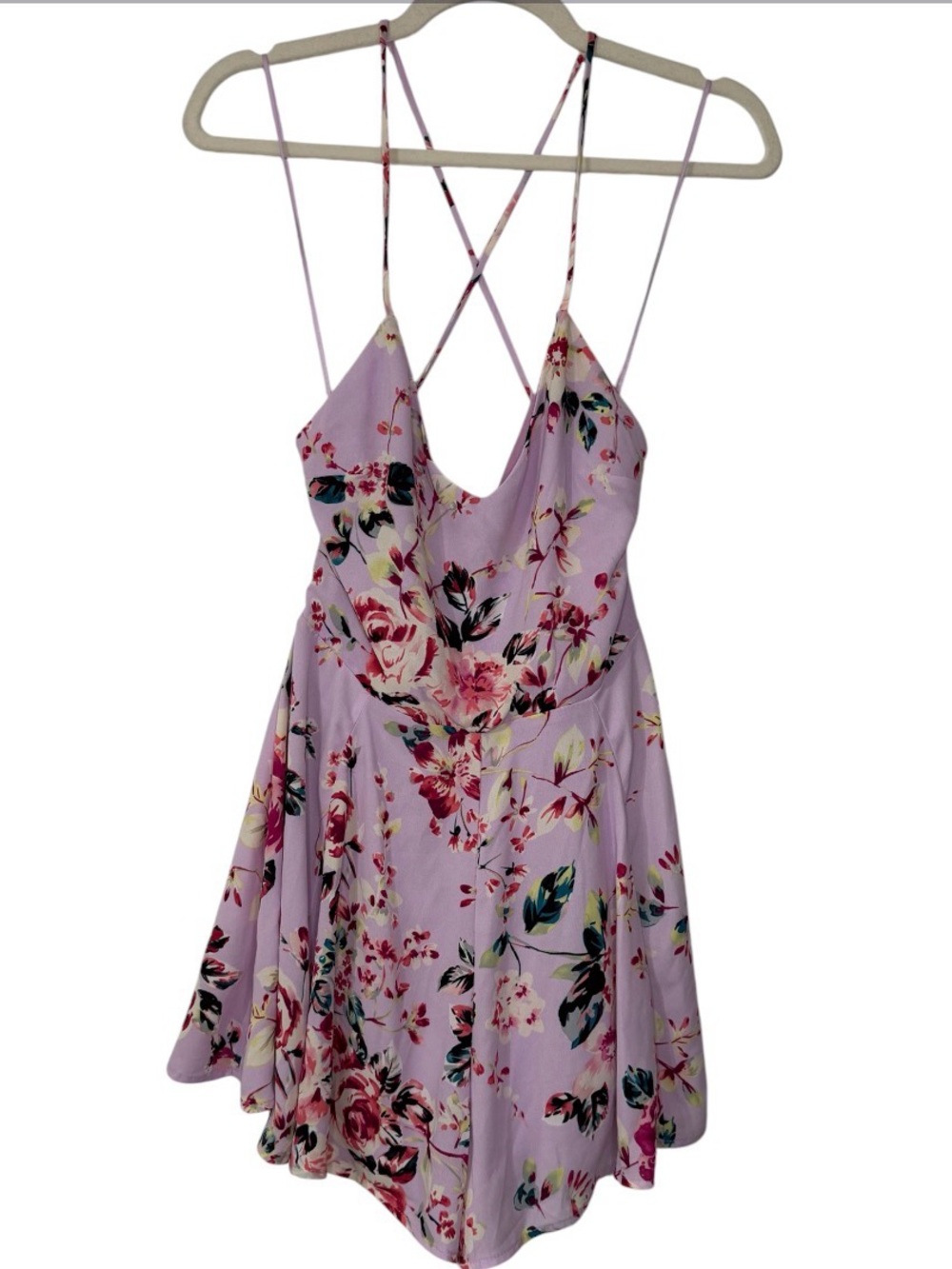 Express Pink Floral Spaghetti Strap Open Back Romper